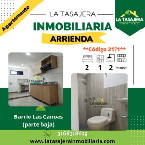 Apartamento en Arriendo en Copacabana | Barrio Las Canoas Parte Baja – Código 2171 Valor$1.100.000 | 3er Piso | 2 Alcobas | 2 Baños