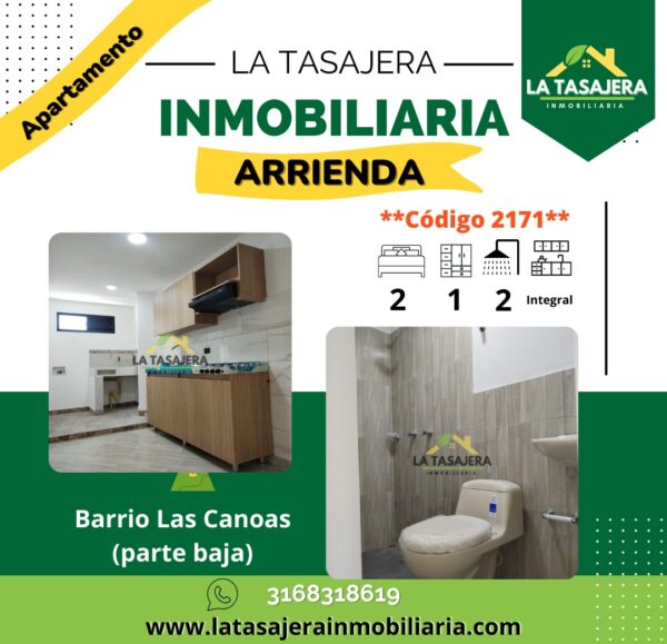 Apartamento en Arriendo en Copacabana | Barrio Las Canoas Parte Baja – Código 2171 Valor$1.100.000 | 3er Piso | 2 Alcobas | 2 Baños