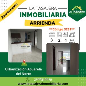 Apartamento en Arriendo en Copacabana | Acuarela del Norte – Código 3251 Mes/$900.000 | 2do Piso | 3 Alcobas