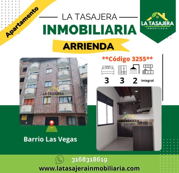 Apartamento en Arriendo – Copacabana (Barrio Las Vegas) | 3 Alcobas, 2 Baños + Cocina Integral | La Tasajera Inmobiliaria cod-3255