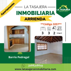 Amplio y Cómodo Apartamento en Arriendo en Copacabana | Barrio Pedregal – Código 3257 $1.550.000 | 5to Piso | 3 Alcobas | 2 Baños