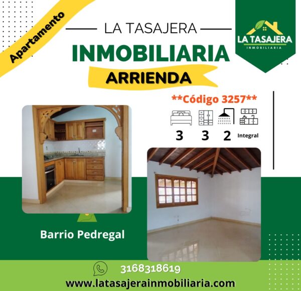 Amplio y Cómodo Apartamento en Arriendo en Copacabana | Barrio Pedregal – Código 3257 $1.550.000 | 5to Piso | 3 Alcobas | 2 Baños