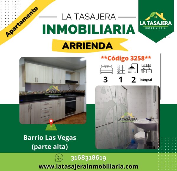Apartamento en Arriendo en Copacabana  Apartamento en el Barrio La Vegas | 3 habitaciones, 1er piso – Código 3258