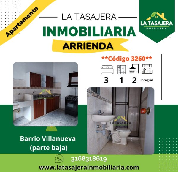 Apartamento en arriendo en Copacabana Barrio Villanueva Parte Baja, 2do piso, tres habitaciones código 3260