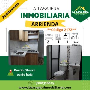 Apartamento en Arriendo en Copacabana | Barrio Obrero Parte Baja – Código 2172 Valor $1.200.000 | 1er Piso | 2 Alcobas | 1 Baño