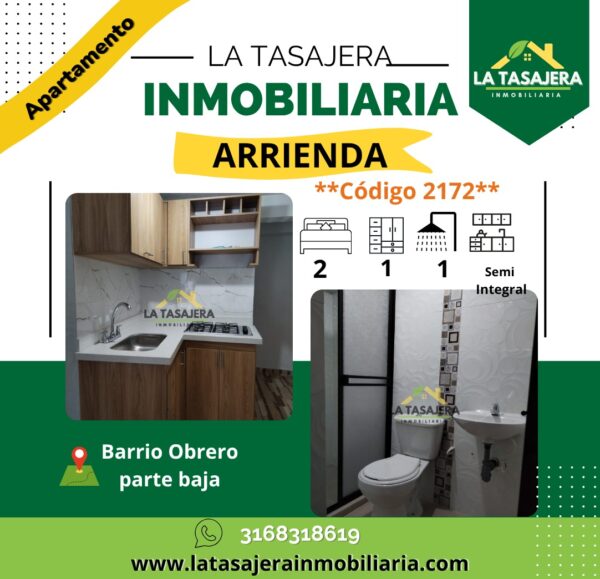 Apartamento en Arriendo en Copacabana | Barrio Obrero Parte Baja – Código 2172 Valor $1.200.000 | 1er Piso | 2 Alcobas | 1 Baño