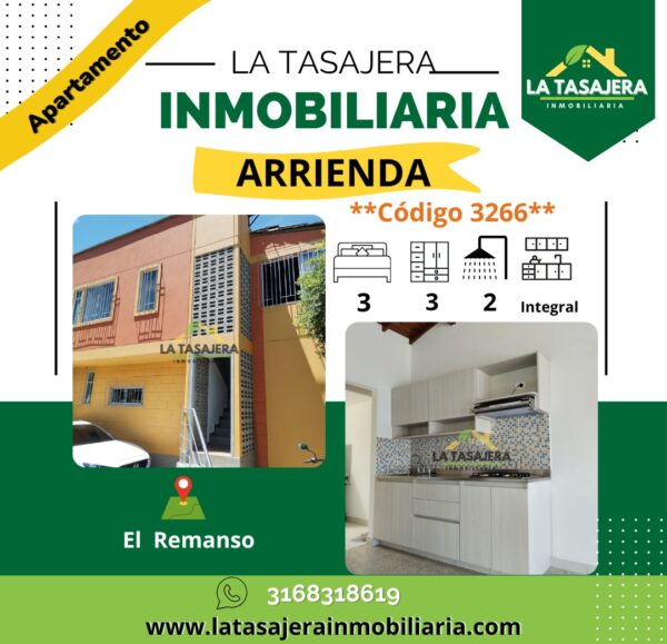 Bien Ubicado y Tranquilo Sector se Arrienda  Apartamento en Barrio El Remanso – Código 3266, Tres Habitaciones y Dos Baños