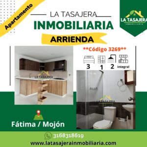Apartamento en Arriendo en Copacabana | Barrio Fátima / El Mojón – Código 3269 $1.200.000 | 3er Piso Interior | 3 Alcobas | 2 Baños