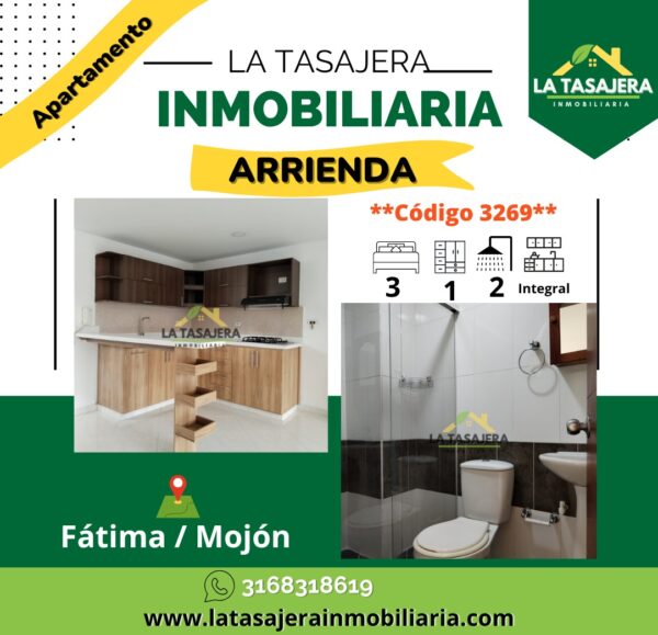 Apartamento en Arriendo en Copacabana | Barrio Fátima / El Mojón – Código 3269 $1.200.000 | 3er Piso Interior | 3 Alcobas | 2 Baños