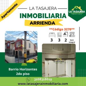 Apartamento en Arriendo en Copacabana | Barrio Horizontes – Código 3270 valor canón arrendamiento $1.400.000 | 2do Piso | 3 Alcobas | 2 Baños