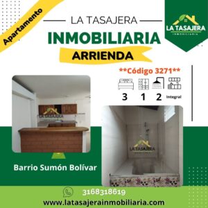Apartamento en Arriendo en Copacabana | Barrio Simón Bolívar – Código 3271 valor arrendamiento $1.400.000 | 2do y 3er Piso | 3 Alcobas | 2 Baños